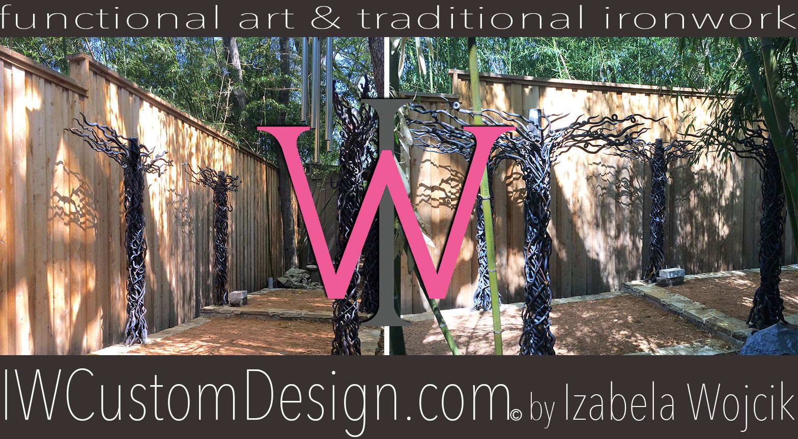 wrought iron vine column tree sculpture